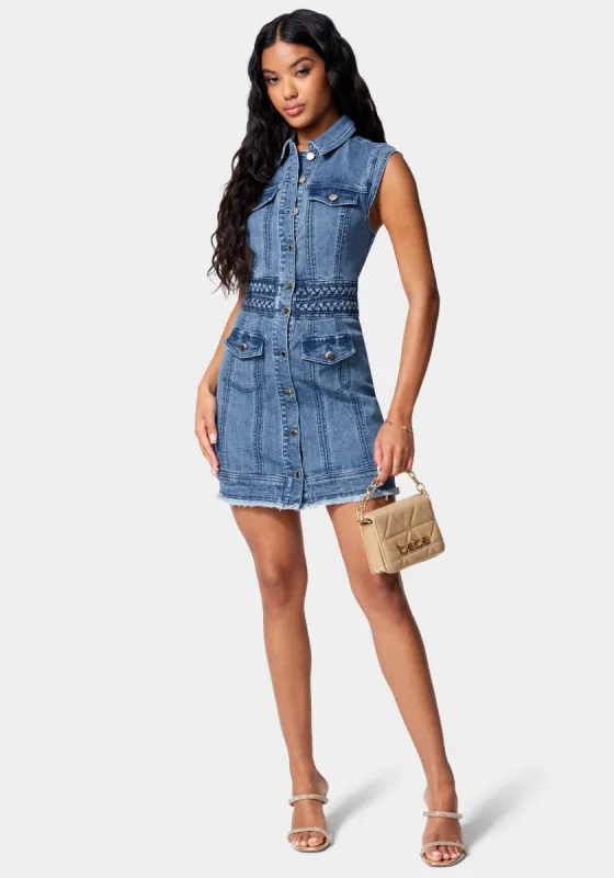 Braided Trim Denim Dress sold by Bebe