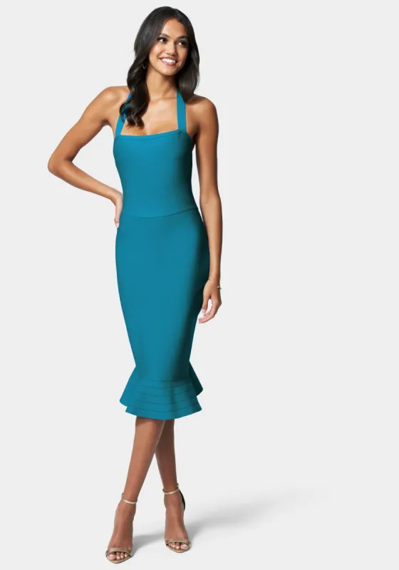 Bandage Ruffle Hem Midi Dress sold by Bebe