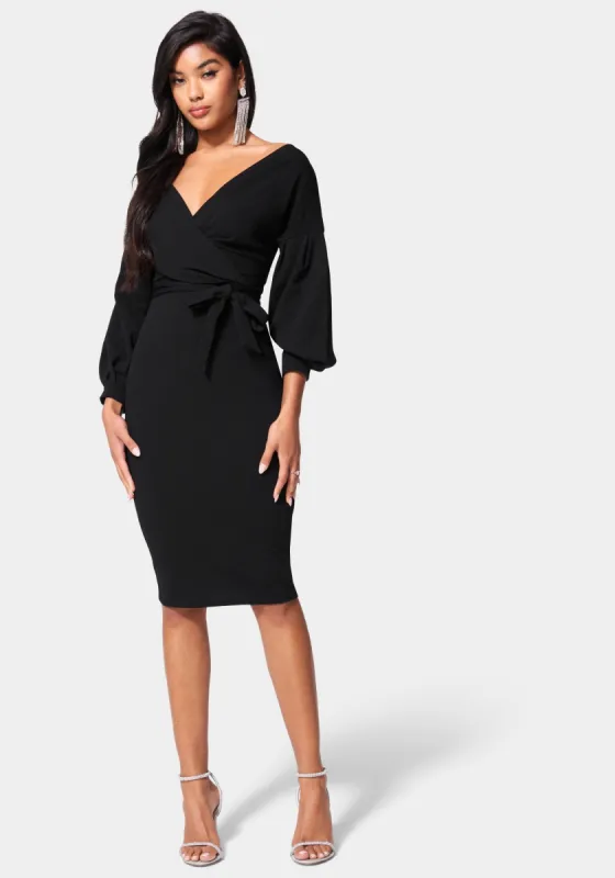 Off Shoulder Puff Sleeve Pencil Dress sold by Bebe