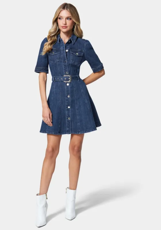 Button Down Denim Dress sold by Bebe
