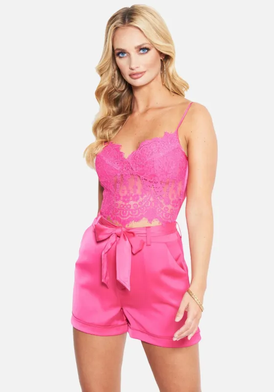 Satin Lace Zip Back Bustier sold by Bebe