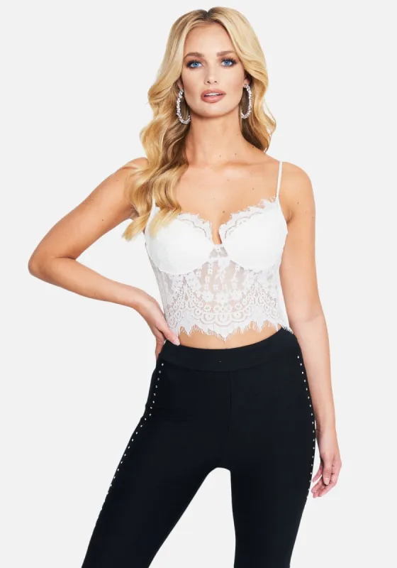 Satin Lace Zip Back Bustier sold by Bebe