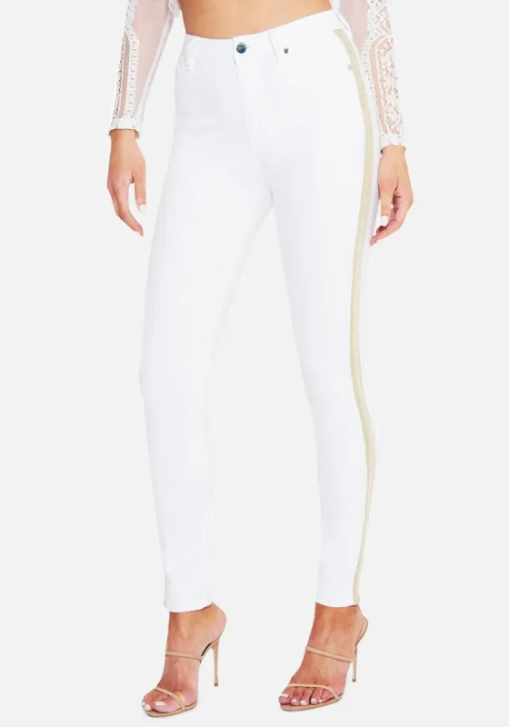 Stripe Side Detail Skinny Jeans sold by Bebe