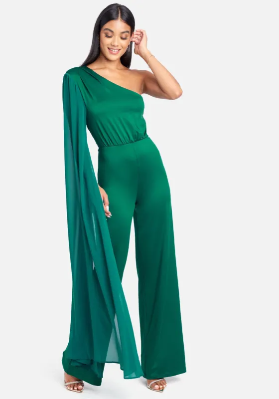 One Shoulder Cape Sleeve Jumpsuit sold by Bebe