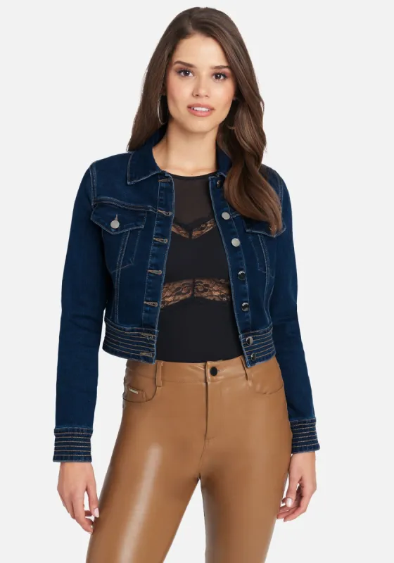 Multi Stitch Cropped Denim Jacket sold by Bebe