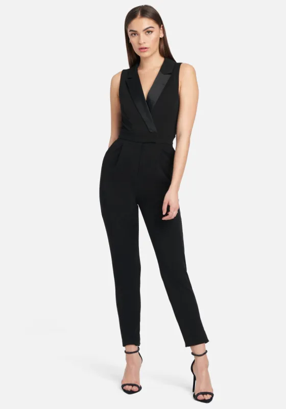 Tuxedo Satin Collar Knit Crepe Jumpsuit sold by Bebe