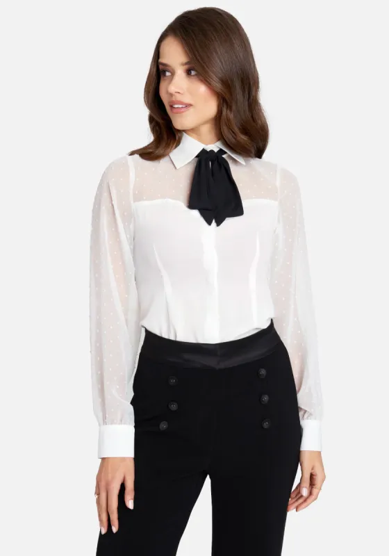 Woven Crepe Swiss Dot Yoke Blouse & Removable Neck Tie sold by Bebe