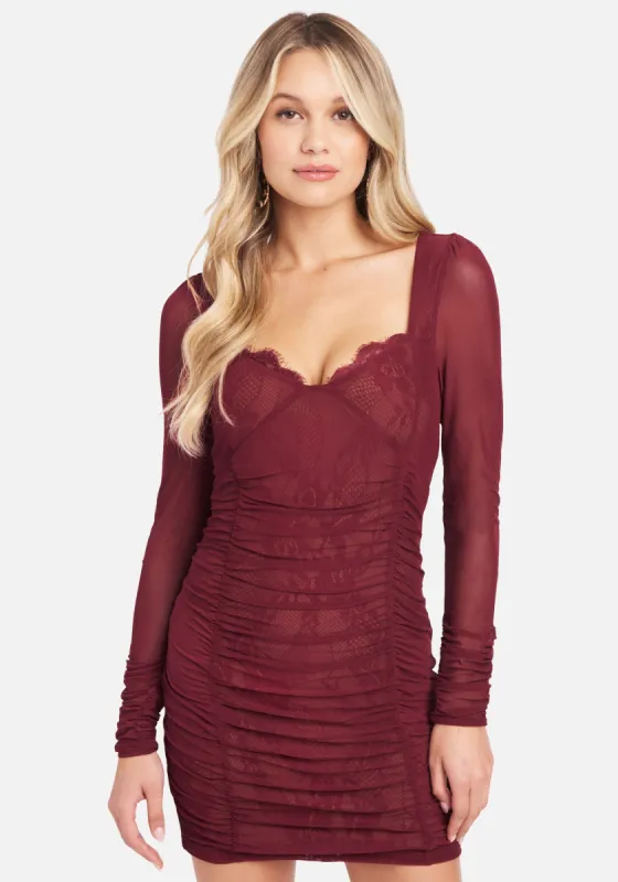 Puff Sleeve Mesh And Lace Dress sold by Bebe