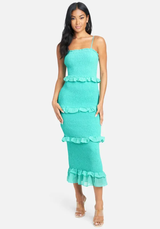 Georgette Smocked Midi Dress sold by Bebe