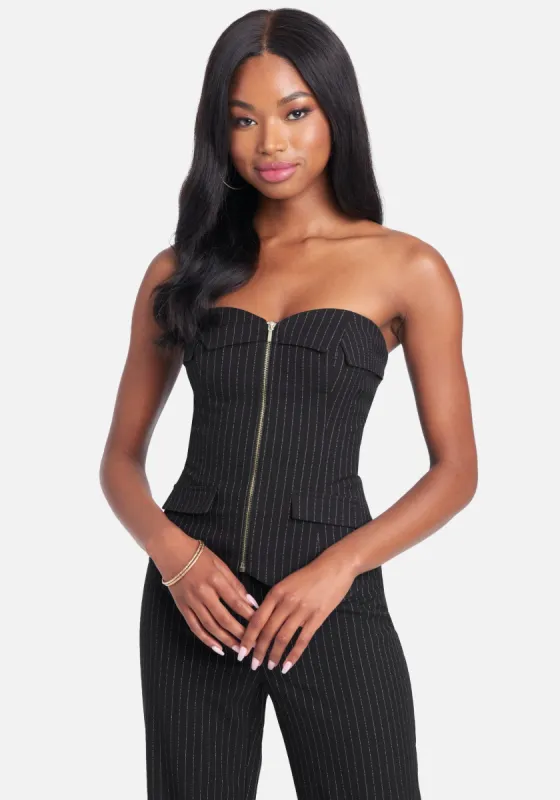 Zipper Front Tailored Pinstripe Bustier sold by Bebe