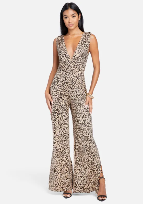 Printed Plunge Neck Jumpsuit sold by Bebe