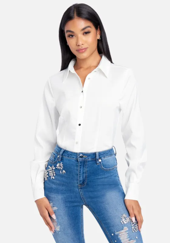 Hammered Satin Long Sleeve Button Down Blouse sold by Bebe