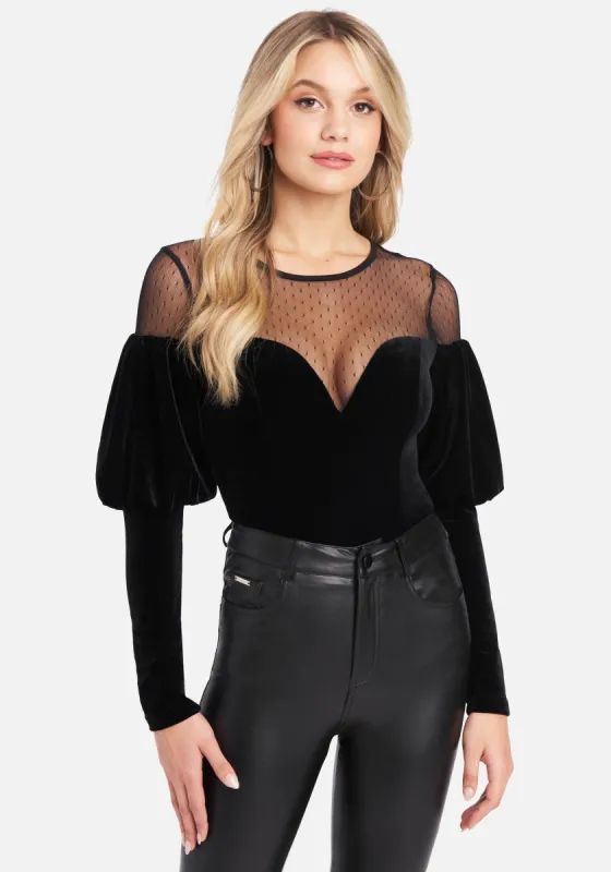 Deep Sweetheart Neck Velour Bodysuit sold by Bebe