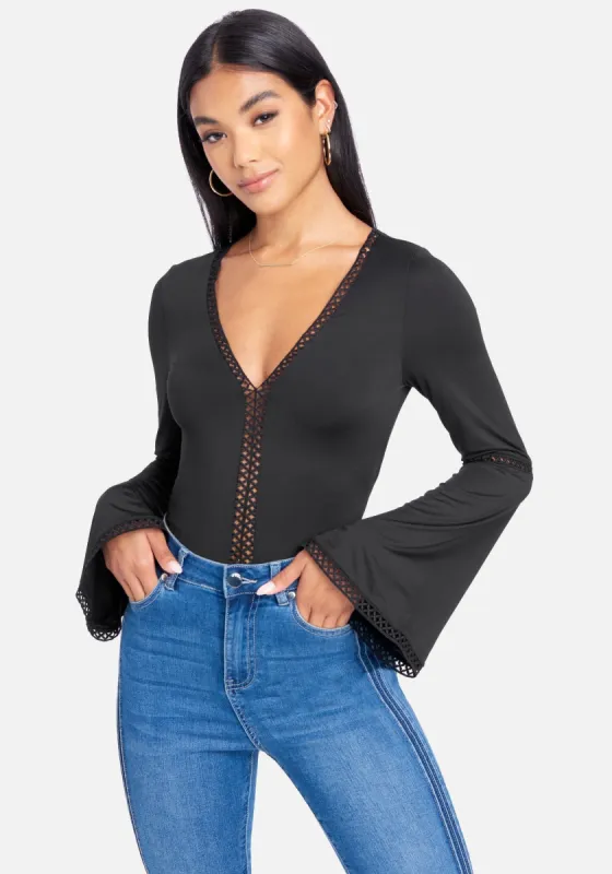 Bell Sleeve V Neck Bodysuit sold by Bebe