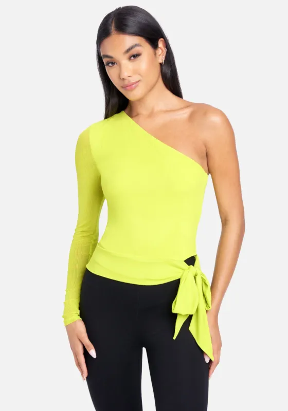One Sleeve Mesh Side Tie Top sold by Bebe