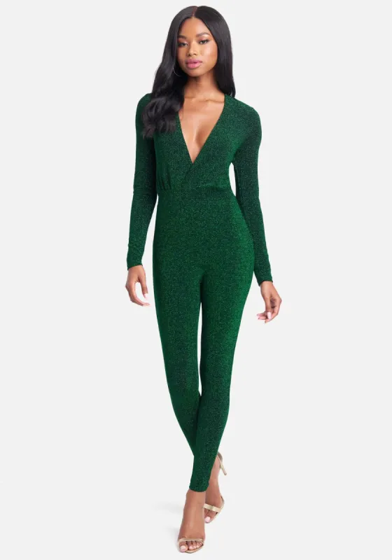 Plunge Neck Sparkle Catsuit sold by Bebe