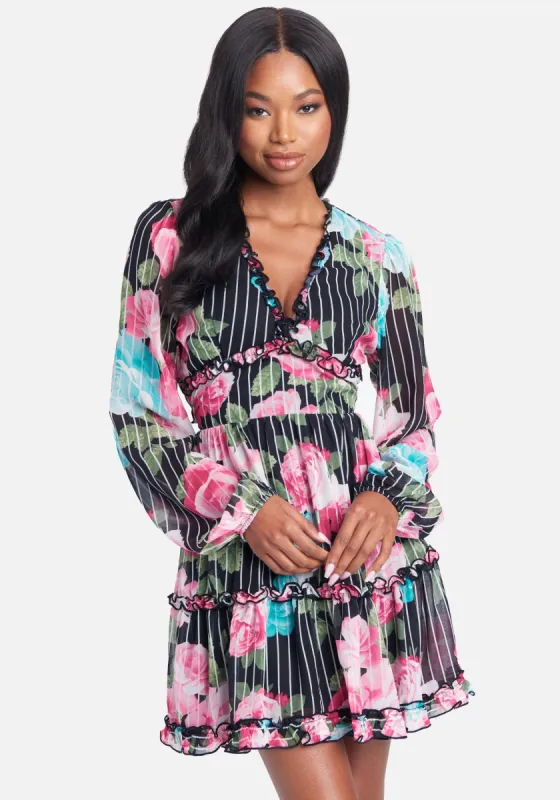 Printed Open Back Flare Dress sold by Bebe
