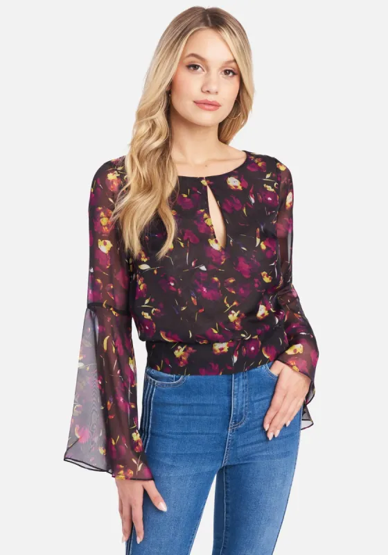 Bell Sleeve Chiffon Key Hole Blouse sold by Bebe