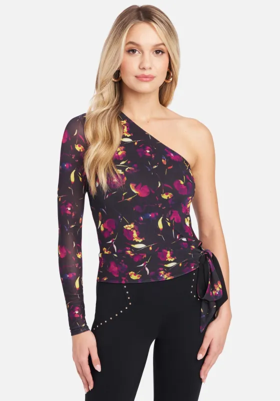 One Sleeve Mesh Side Tie Top sold by Bebe