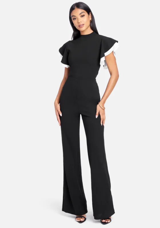 Color Blocked Double Ruffle Jumpsuit sold by Bebe