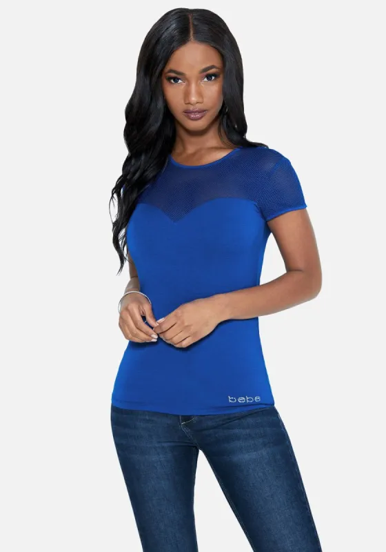 Bebe Logo Short Sleeve Mesh Top sold by Bebe