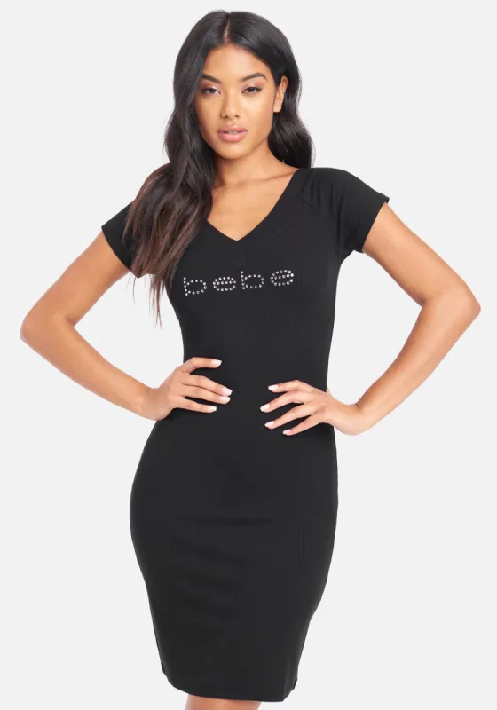 Crystal Logo Short Sleeve Double V-Neck Dress sold by Bebe