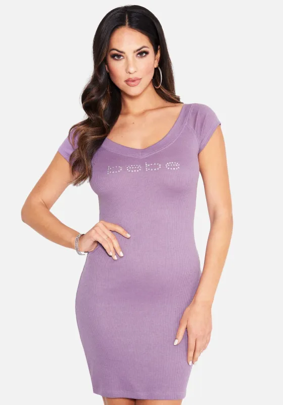 Crystal Logo Short Sleeve Double V-Neck Dress sold by Bebe