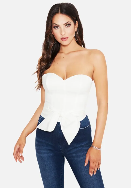 Strapless Poplin Bow Top sold by Bebe