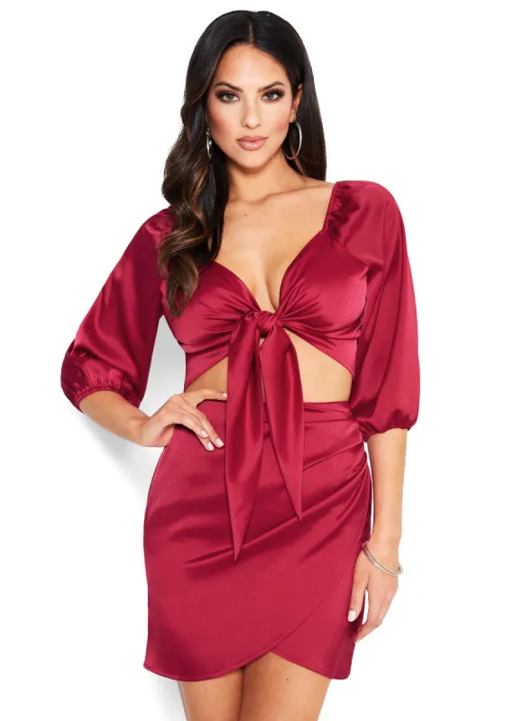Satin Tie Front Crop Top sold by Bebe
