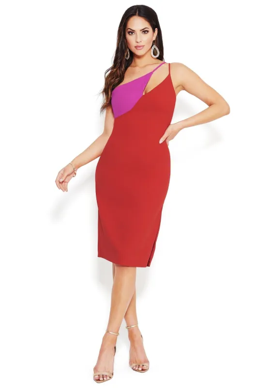 Color Block One Shoulder Midi sold by Bebe