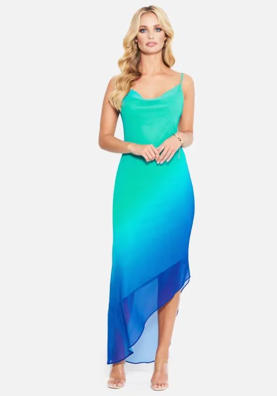 Cowl Neck Ombre Chiffon Asymmetrical Maxi sold by Bebe