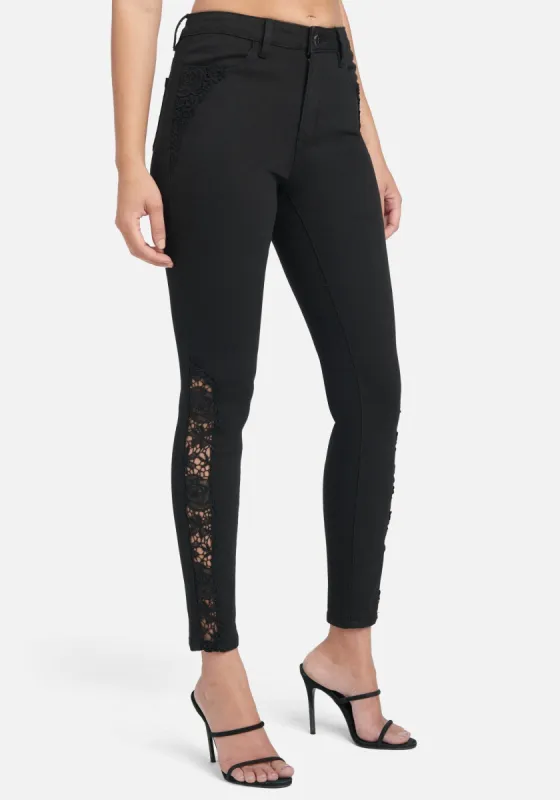 Lace Detail Black Wash Skinny Jeans sold by Bebe