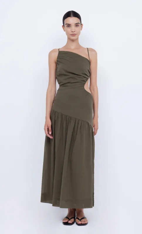CALYPSO ASYM MAXI DRESS - OLIVE GREEN sold by bec + bridge