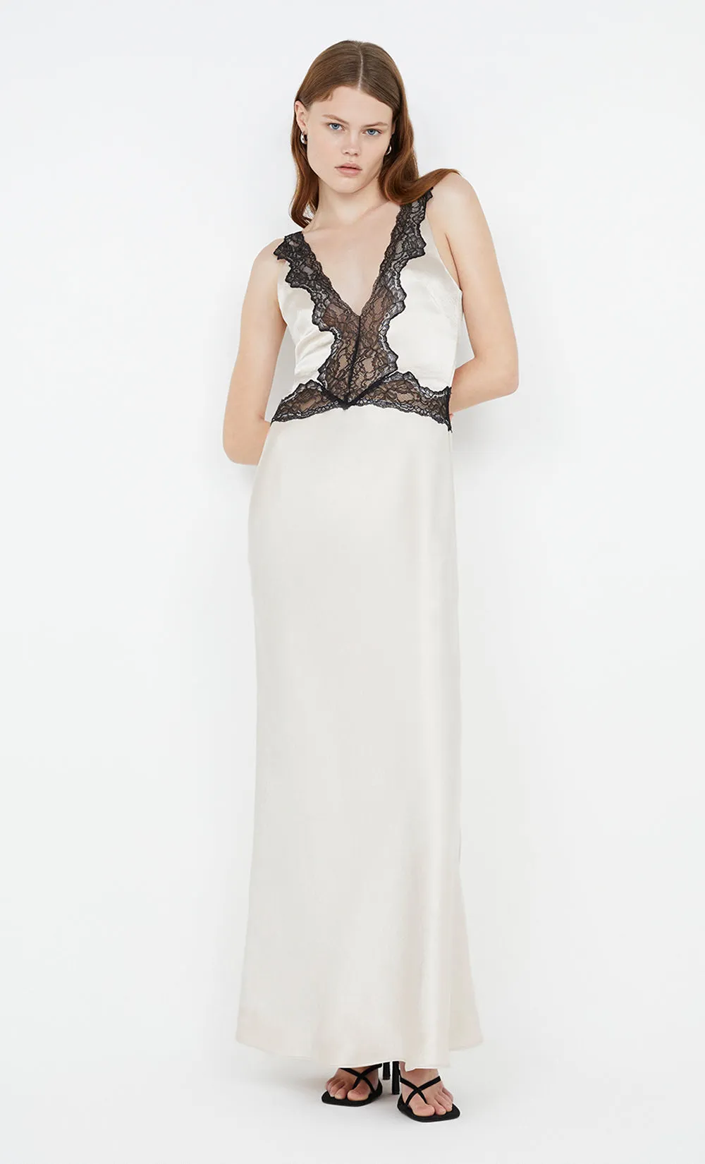 ALLEGRA LACE TRIM DRESS - SAND/BLACK | Parallel ALLEGRA LACE TRIM DRESS - SAND/BLACK | Parallel