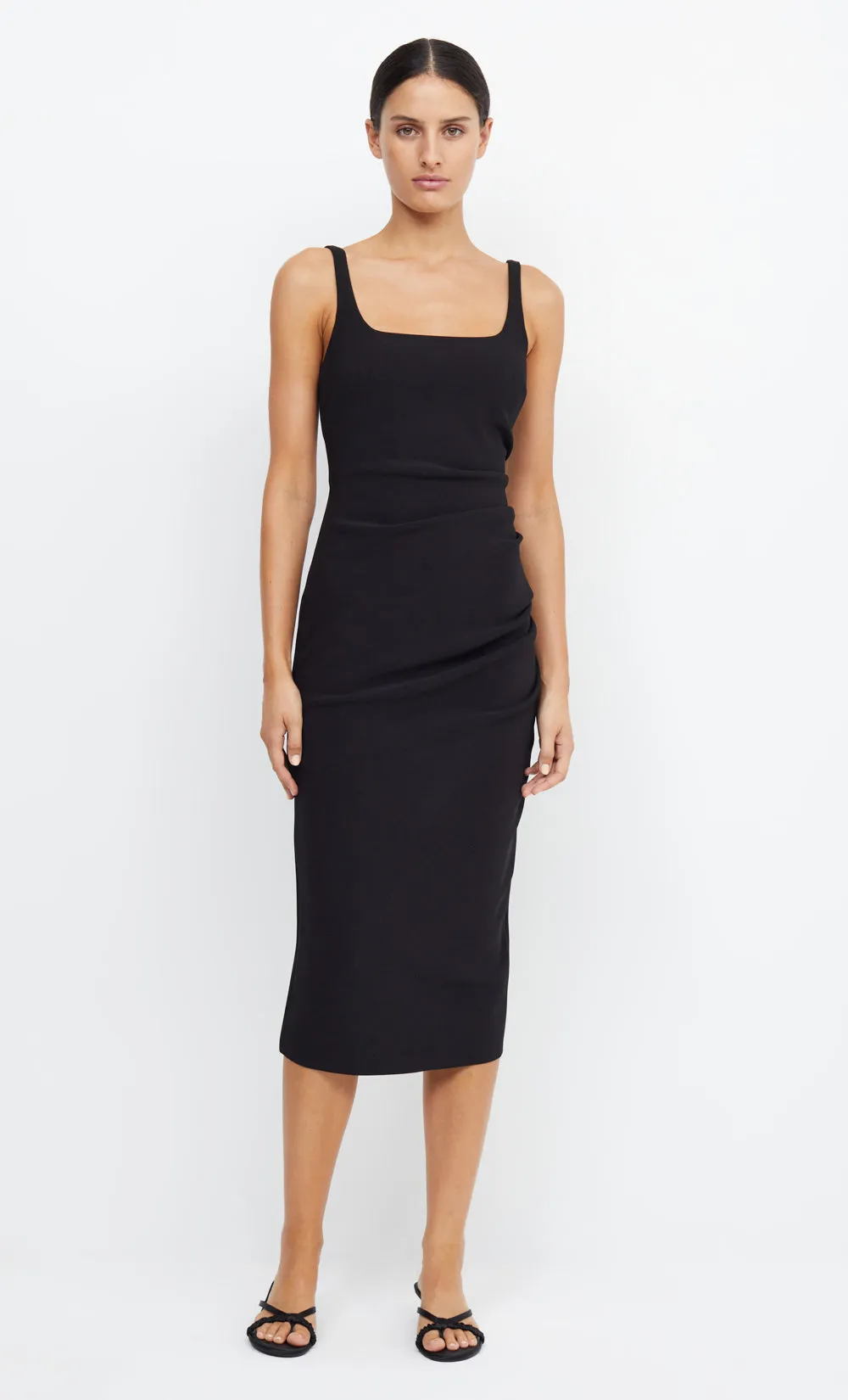 knee length dresses for ladies Aveline Draped Halter Midi Dress - Dark Chocolate main image 0