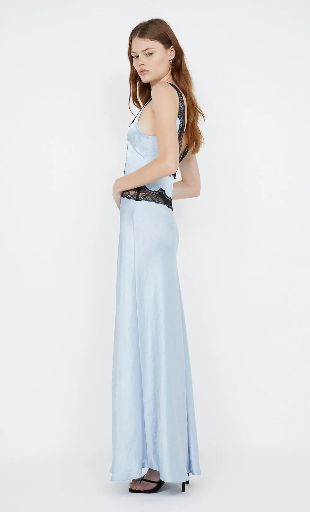ALLEGRA LACE TRIM DRESS - DUSTY BLUE/BLACK | Parallel