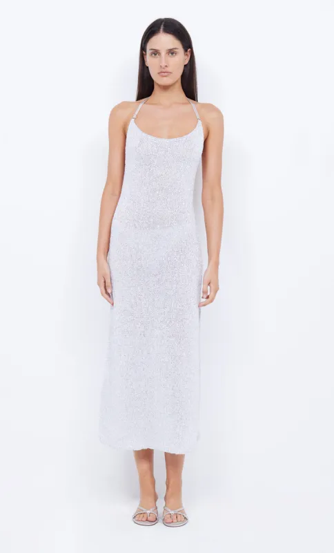 SADIE SPLIT KNIT MIDI DRESS - CRYSTAL sold by bec + bridge