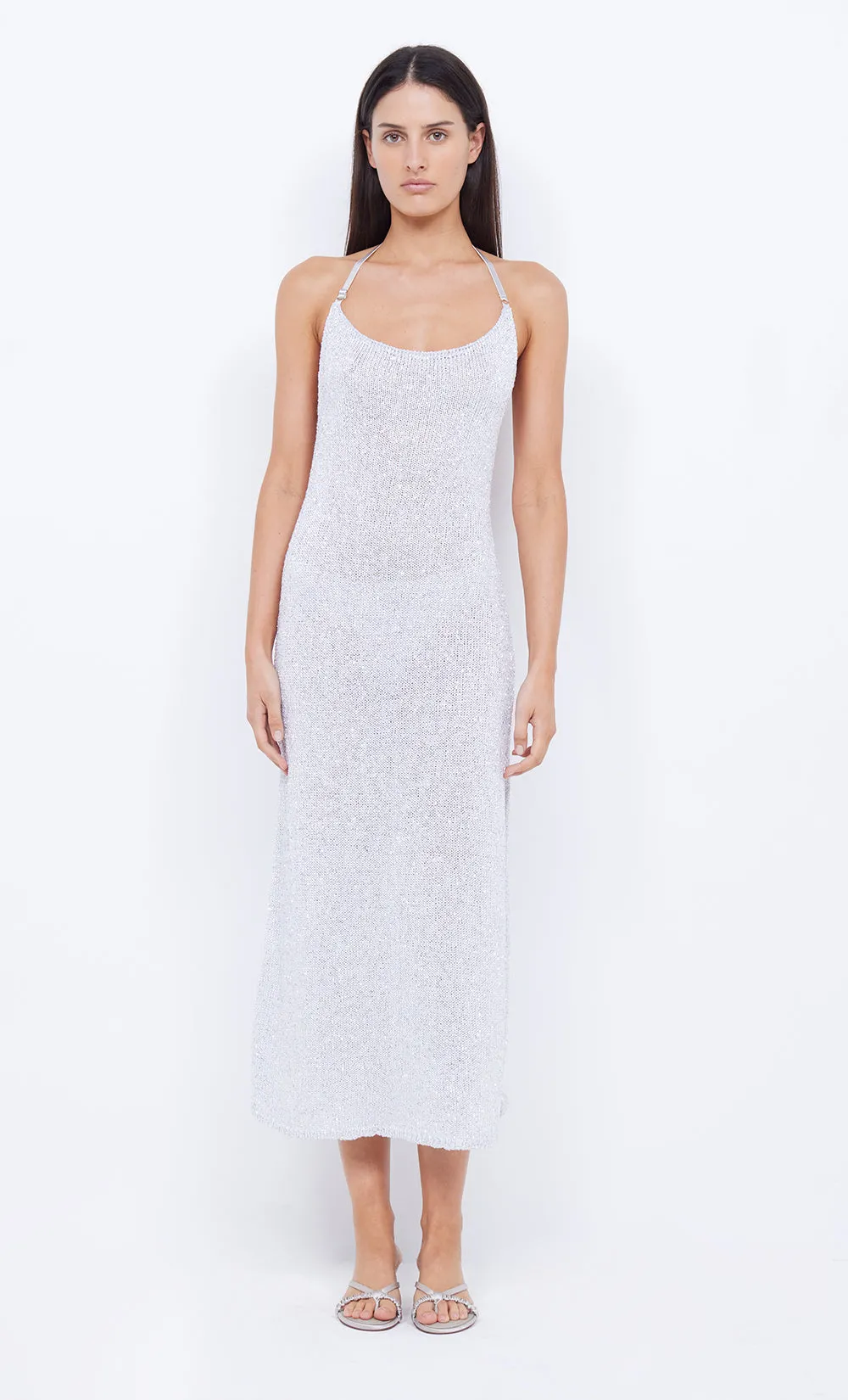 SADIE SPLIT KNIT MIDI DRESS - CRYSTAL sold by bec + bridge
