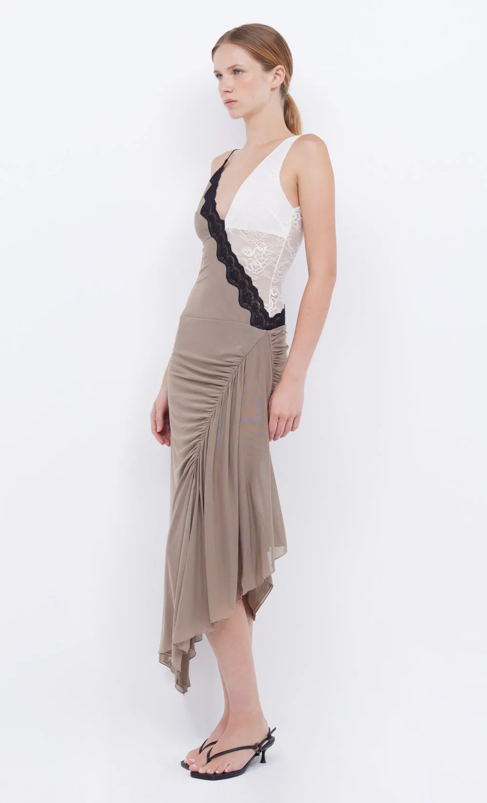 ABRIELLE ASYM MIDI DRESS - TAUPE/IVORY sold by bec + bridge product image thumbnail 4