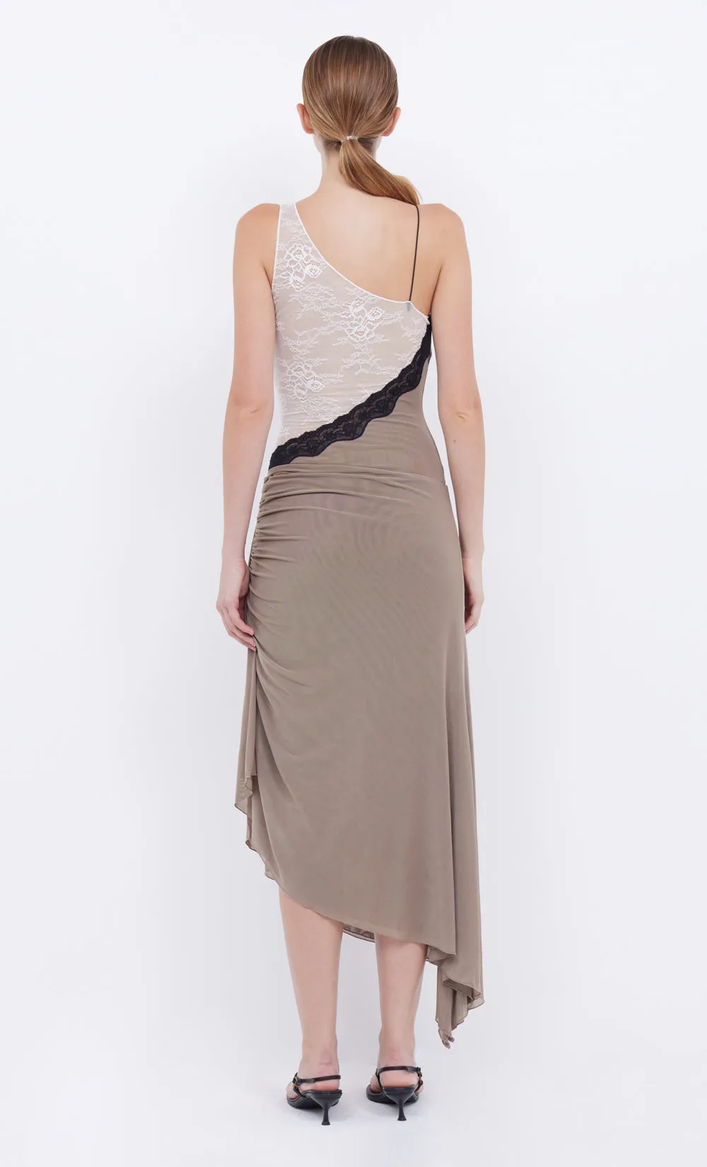 ABRIELLE ASYM MIDI DRESS - TAUPE/IVORY sold by bec + bridge product image thumbnail 3