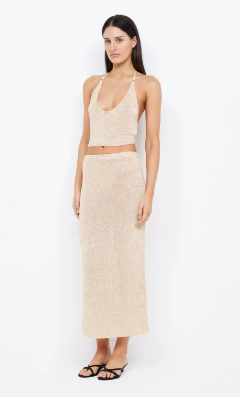 SADIE SEQUIN KNIT MAXI SKIRT - GOLD sold by bec + bridge