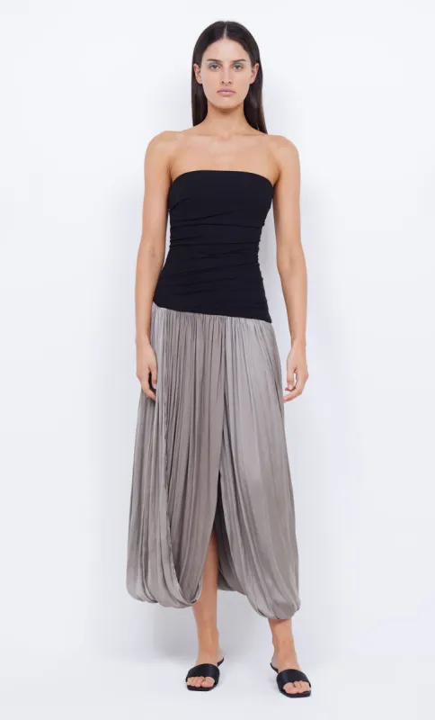 SERENE STRAPLESS MAXI DRESS - BLACK/TAUPE sold by bec + bridge