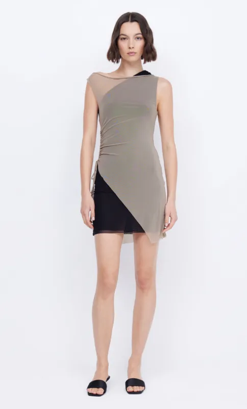 HAYDEN ASYMMETRIC MINI DRESS - SPLICED DENIM | Parallel