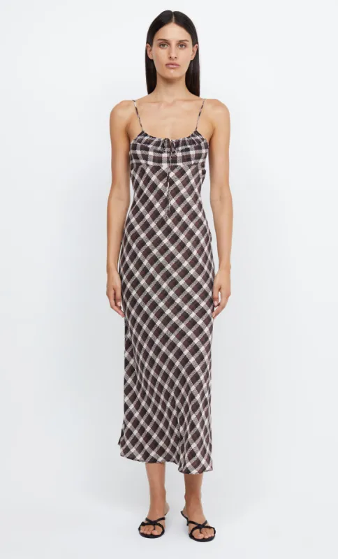 CHIARA TIE MIDI DRESS - BASKET WEAVE CHECK sold by bec + bridge