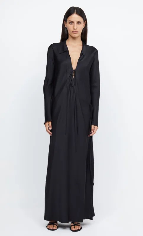 EMERY LONG SLEEVE TIE MAXI DRESS - BLACK sold by bec + bridge