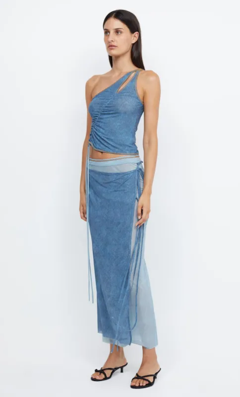 HAYDEN WRAP SKIRT - SPLICED DENIM sold by bec + bridge