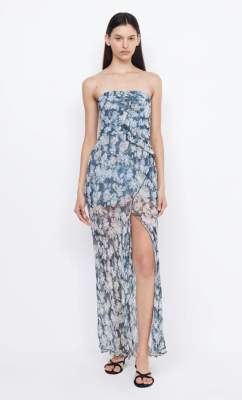 OPAL STRAPLESS MAXI DRESS - DENIM FLORAL sold by bec + bridge