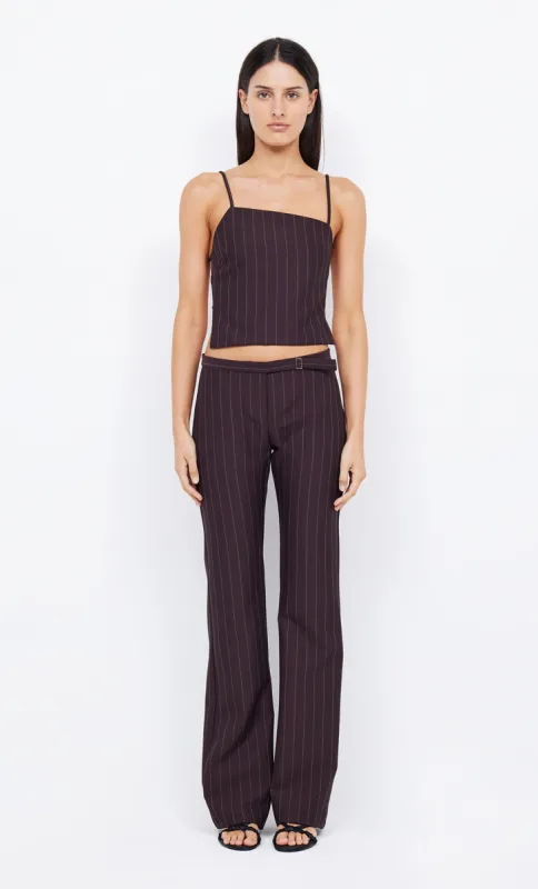 JADE ASYMMETRIC TOP - PLUM PINSTRIPE sold by bec + bridge