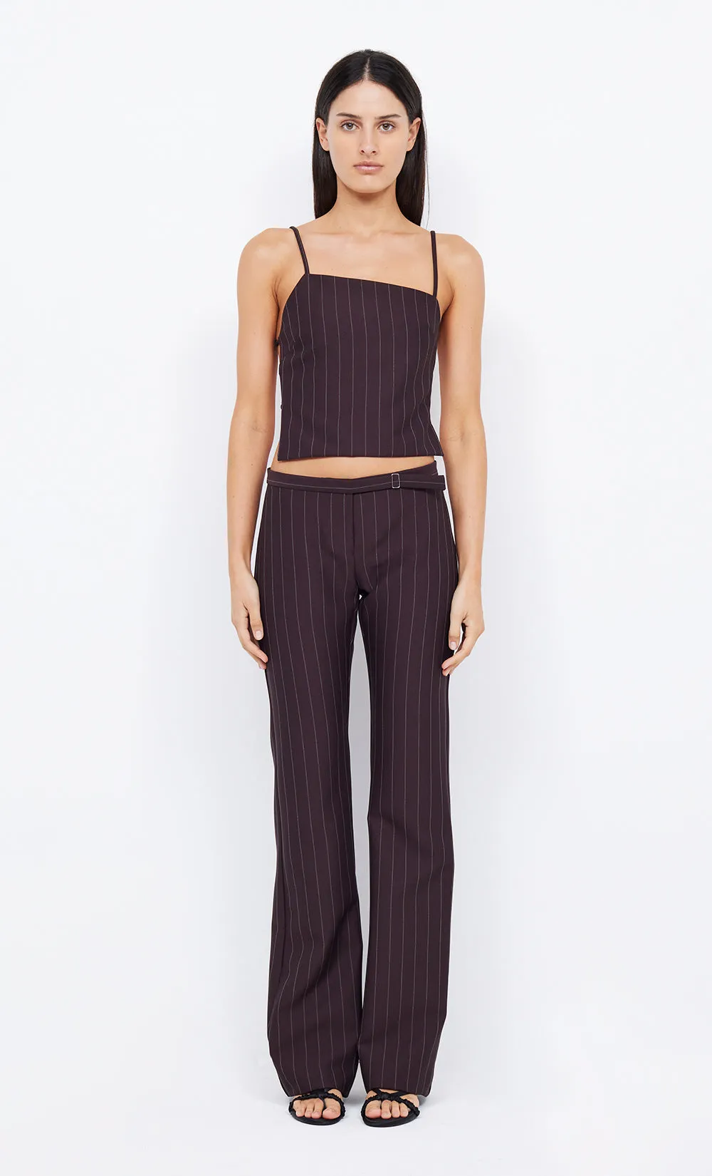 JADE ASYMMETRIC TOP - PLUM PINSTRIPE sold by bec + bridge