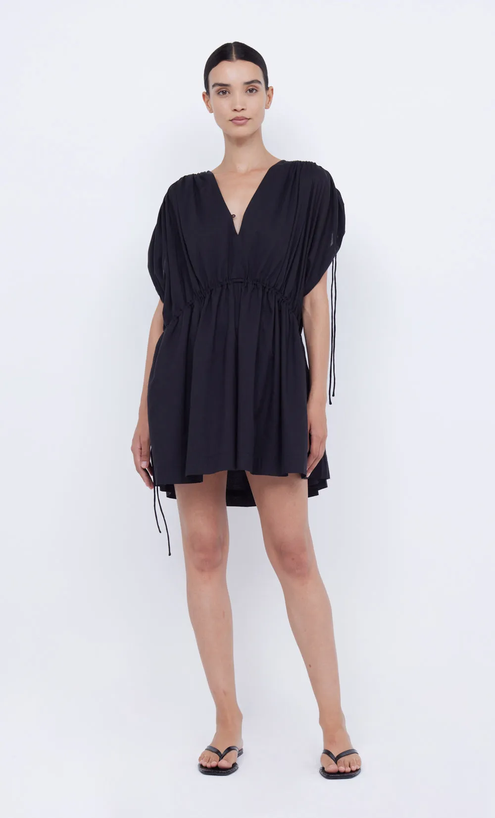 black mini structured dress Brittany Draped Corset Mini Dress in Black